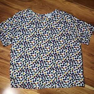 Vintage 80s Colorful Party Patterned Blouse Womens Size 16 Shirt ‎ Bright Polka